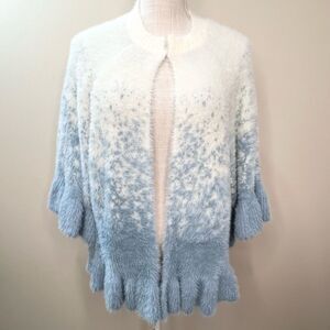 Calligraphie Soft Fuzzy Poncho Cape Sweater Ruffle Small